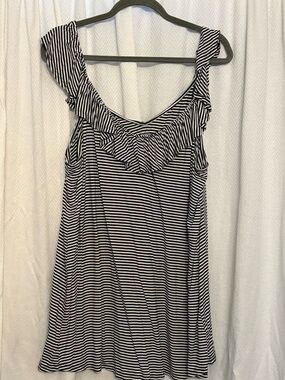 Black & White Striped Ruffle Tank Top